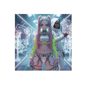 HANDCRAFTED digital art print poster Neon Cyberpunk anime character by me poster